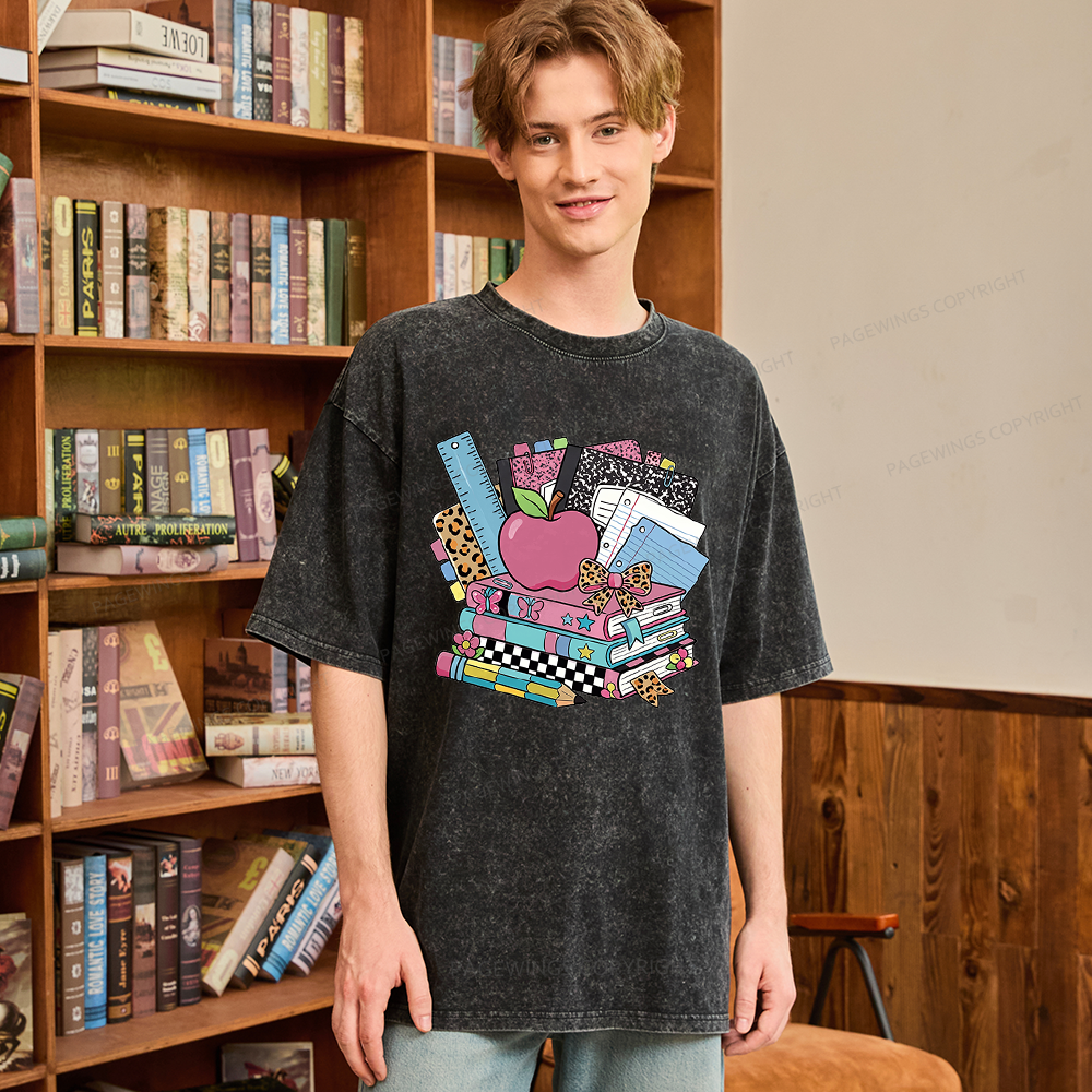 Pagewing Retro School Unisex Washed T-shirt