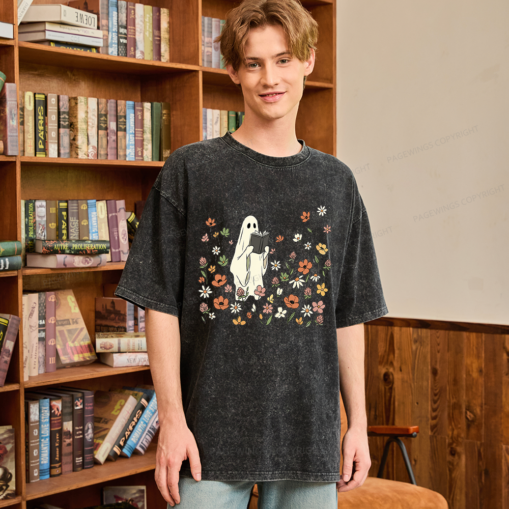 Pagewing Reading Ghost Unisex Washed T-shirt