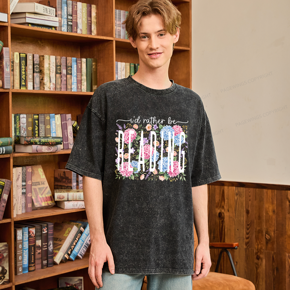 Pagewings Retro Floral Book Lover Unisex Washed T-shirt