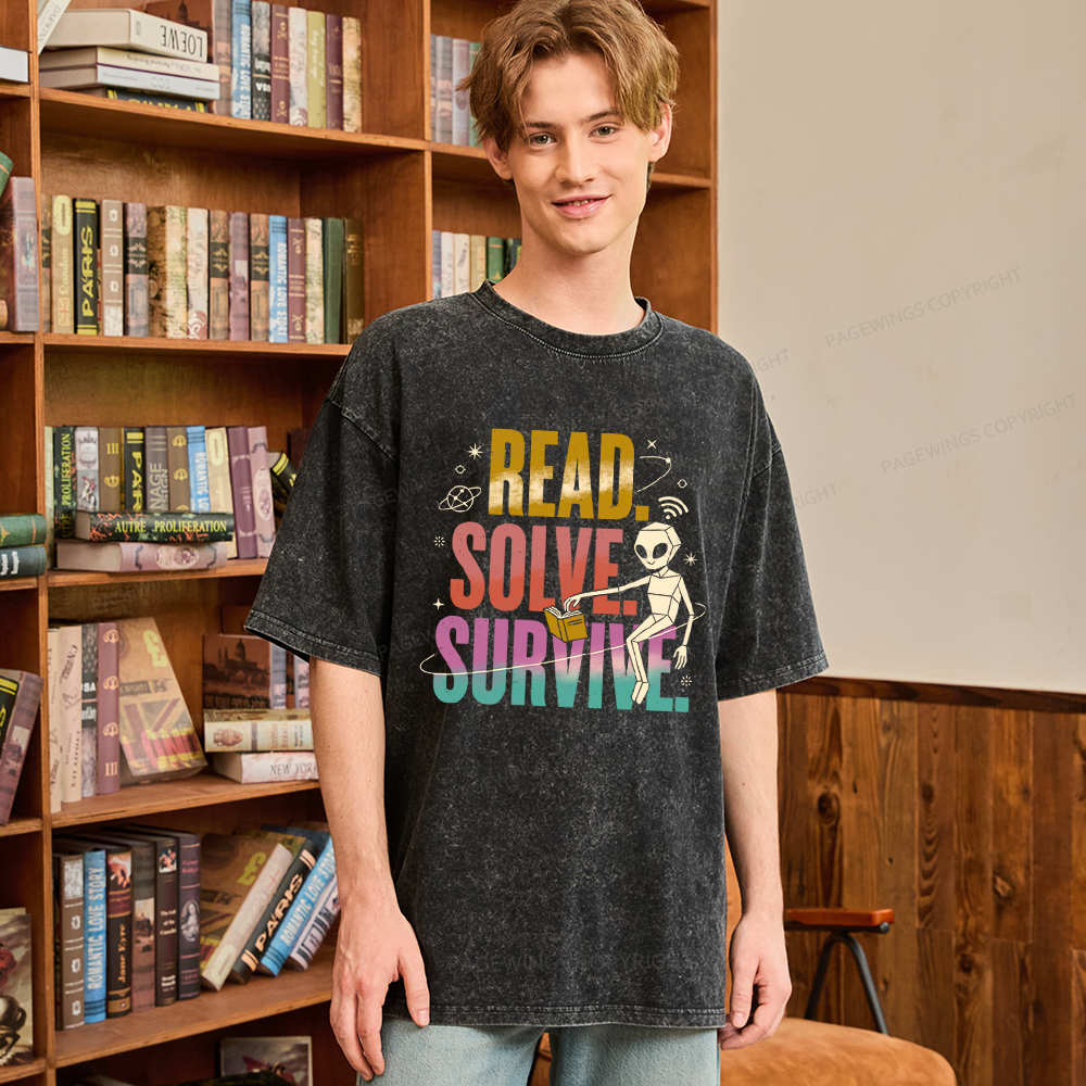 Pagewings Read Solve Survive Unisex Washed T-shirt