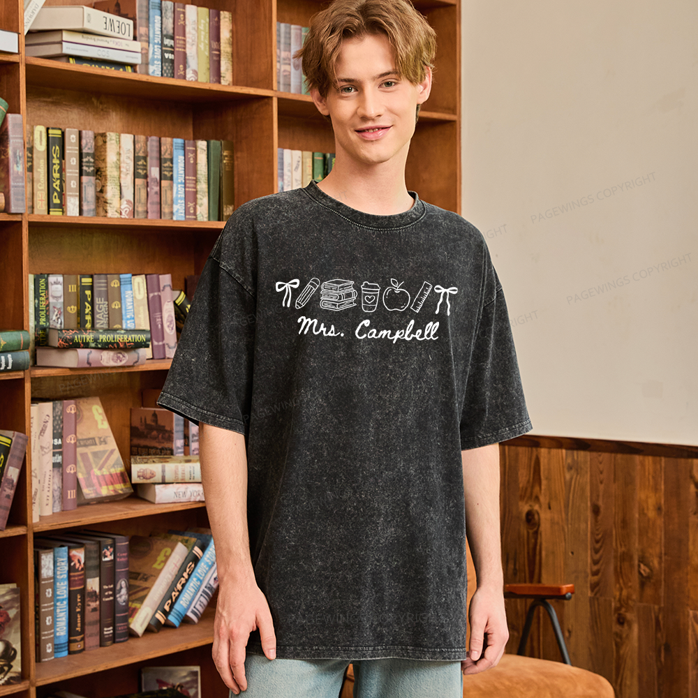 Pagewings Personalized Name Teacher Unisex Washed T-shirt