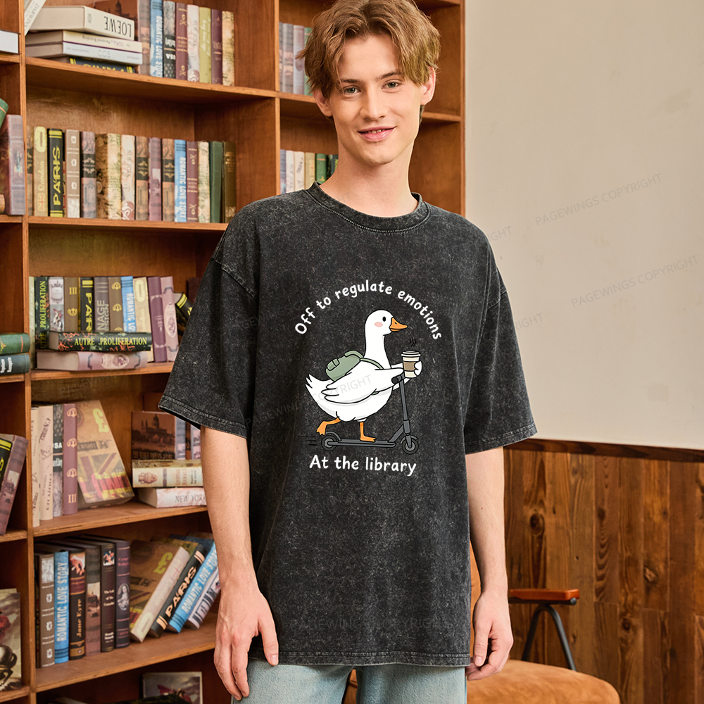 Pagewings Off To Regulate Emotions At The Library Unisex Washed T-shirt