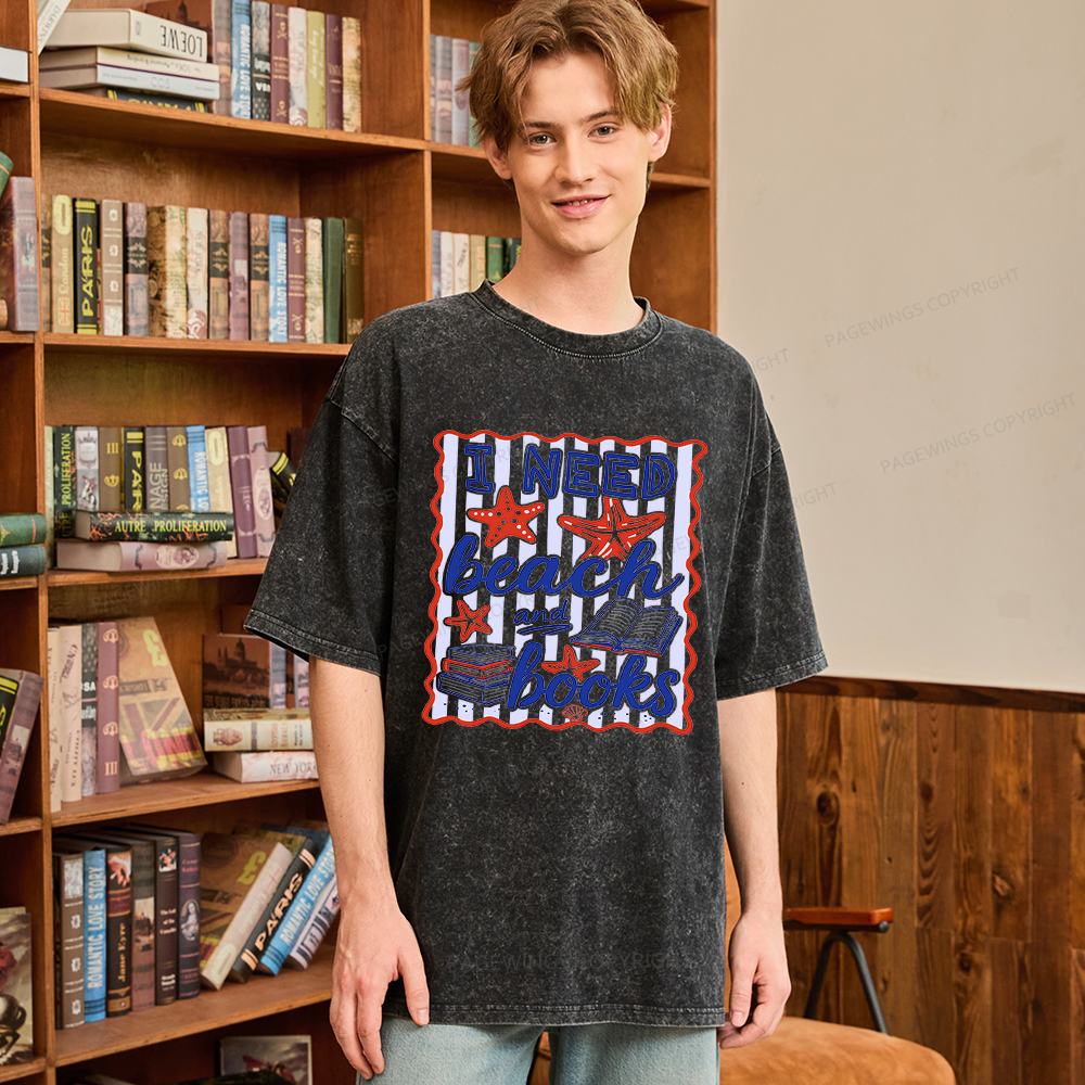 Pagewing I Need Beach Books Unisex Washed T-shirt