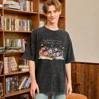 Pagewing Floral Book Unisex Washed T-shirt