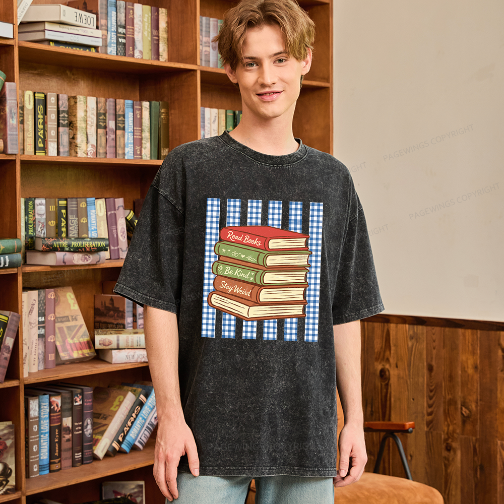 Pagewings Read Books Be Kind Stay Weird  Unisex Washed T-shirt