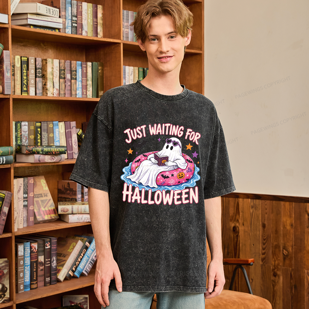 Pagewings Just Waiting for Halloween Unisex Washed T-shirt