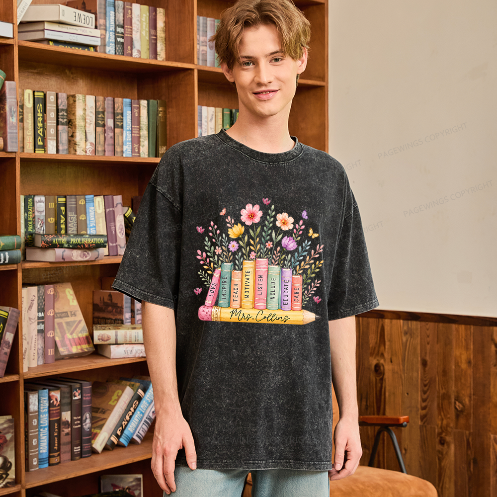 Pagewings Wildflower Books Unisex Washed T-shirt