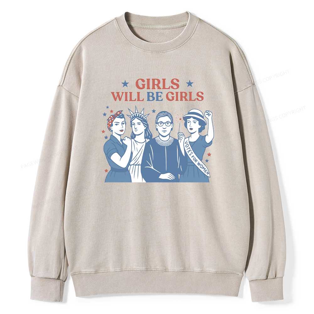 Pagewings Girls Will be Girls15560 Read Unisex Washed Sweatshirt