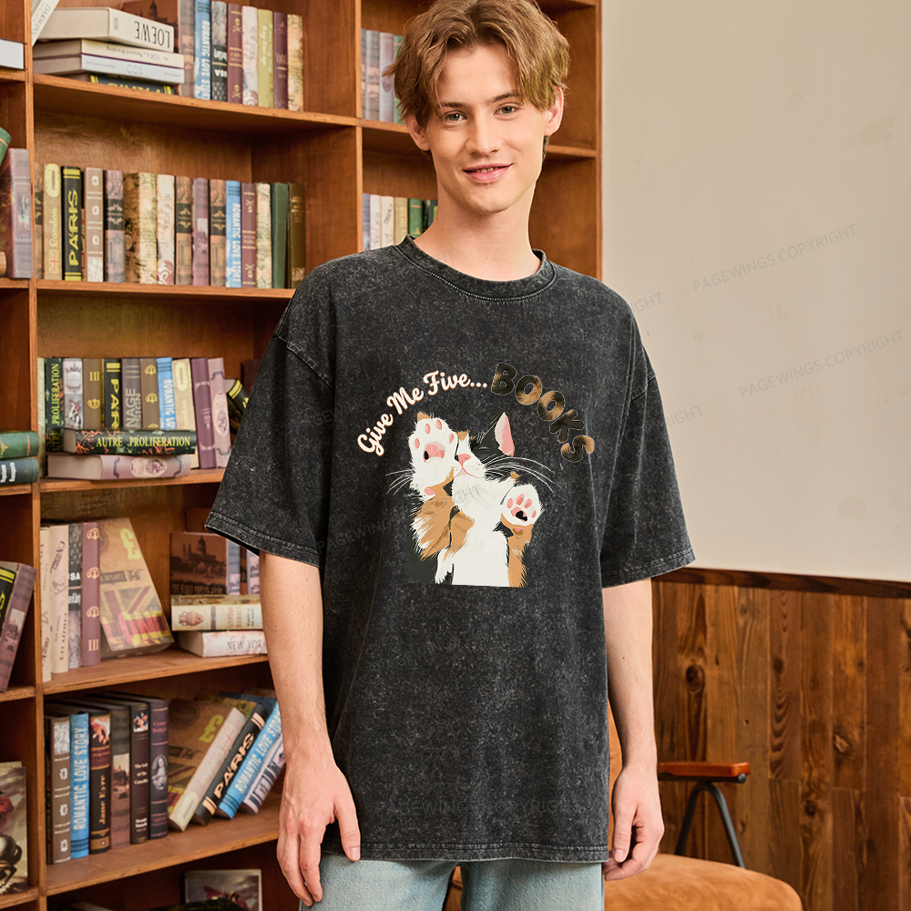 Pagewings Give Me Five Books Unisex Washed T-shirt