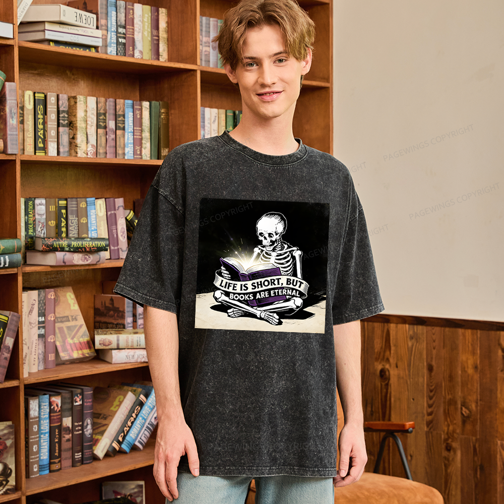 Pagewings Life Is Short But Books Are Eternal Unisex Washed T-shirt
