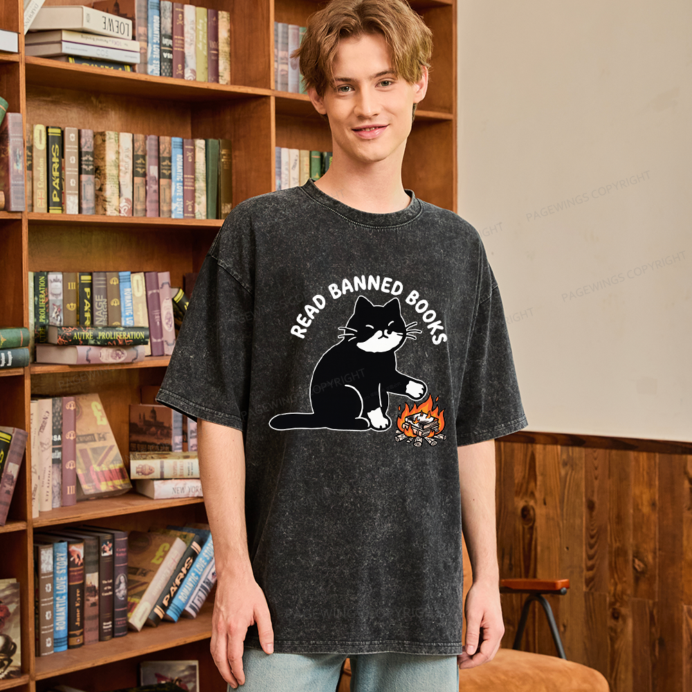 Pagewings Read Banned Books Unisex Washed T-shirt