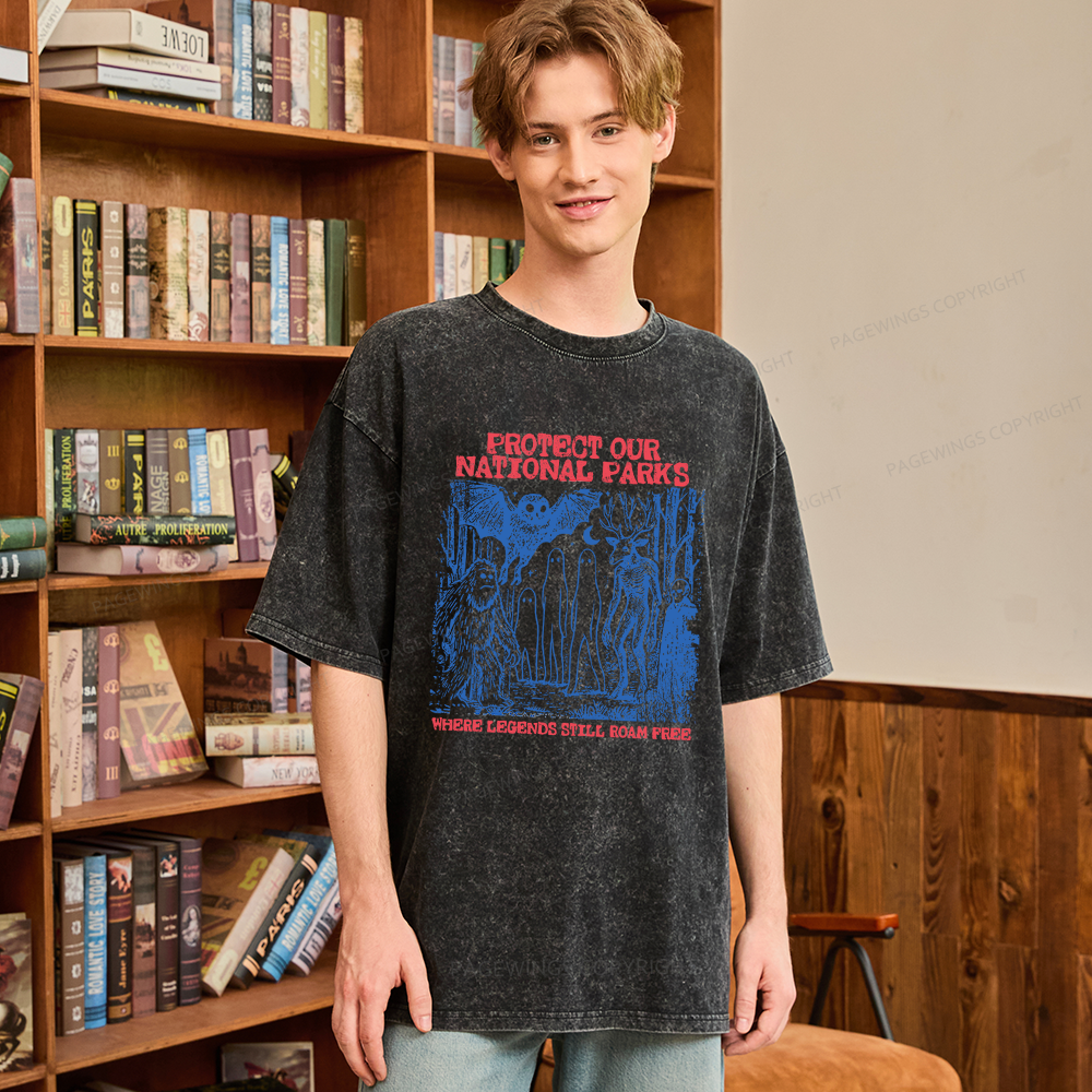 Pagewings Protect Our Parks Vintage Camping Unisex Washed T-shirt