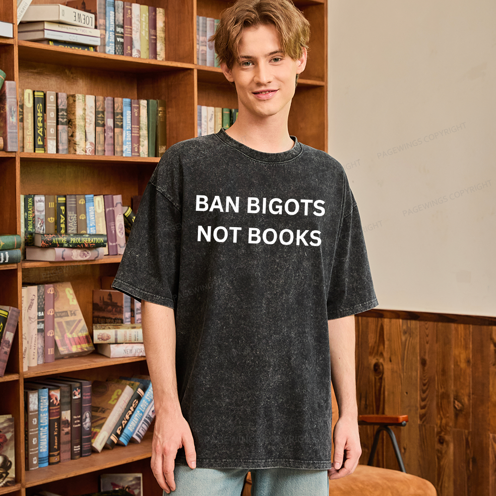 Pagewing Ban Bigots Not Books Unisex Washed T-shirt