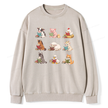 Pagewing Farm Animals Reading16179 Read Unisex Washed Sweatshirt