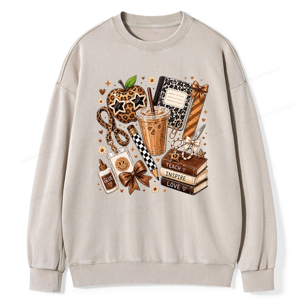 Pagewing Leopard Teacher Book16229 Read Unisex Washed Sweatshirt