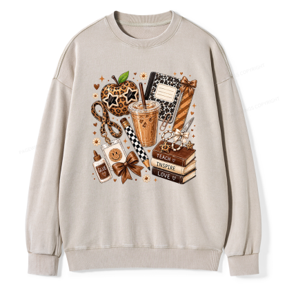Pagewing Leopard Teacher Book16229 Read Unisex Washed Sweatshirt