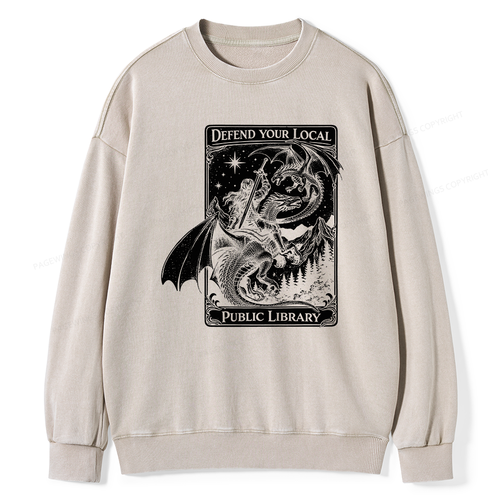 Pagewings Defend Your Local Public Library Unisex Washed Sweatshirt