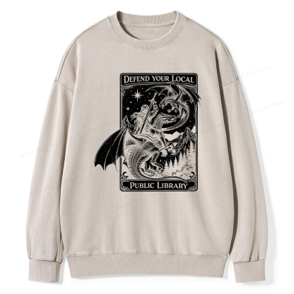 Pagewings Defend Your Local Public Library Unisex Washed Sweatshirt