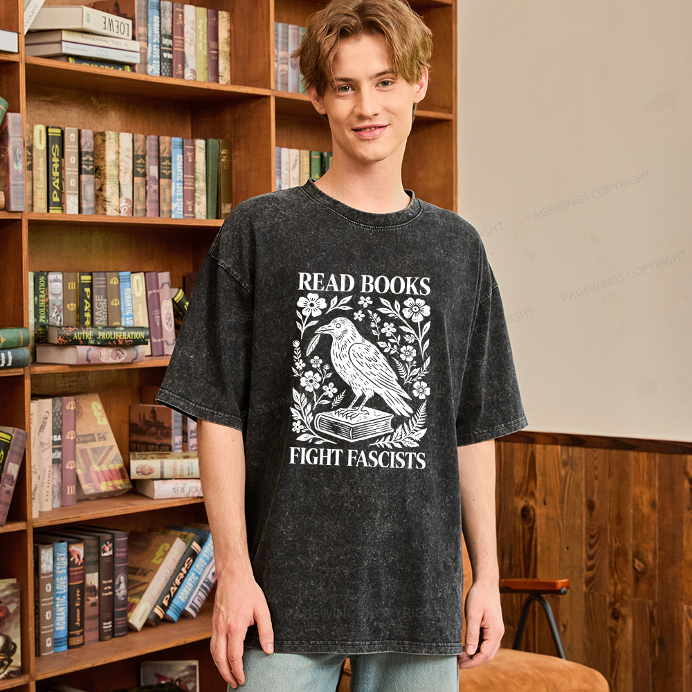 Pagewings Read Books Fight Fascists Unisex Washed T-shirt