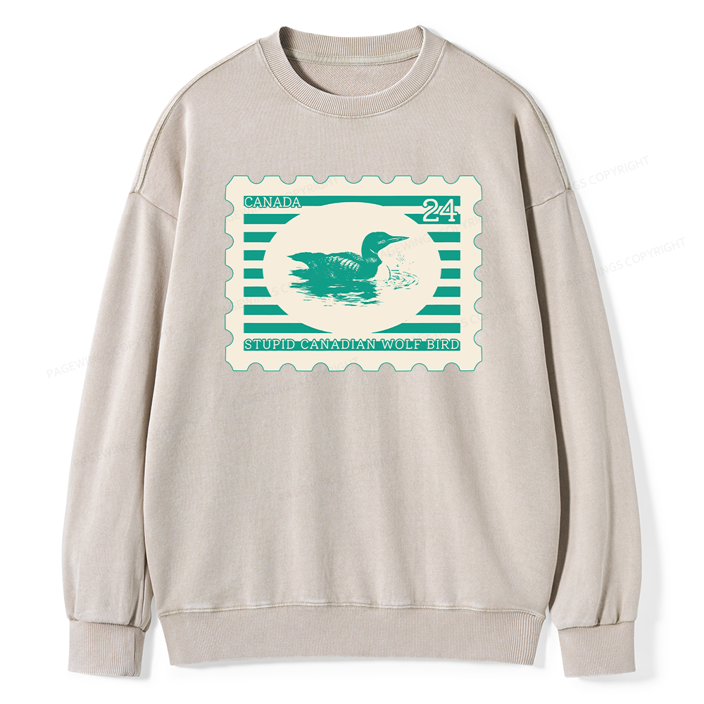 Pagewings Stupid Canadian Wolf Bird Unisex Washed Sweatshirt