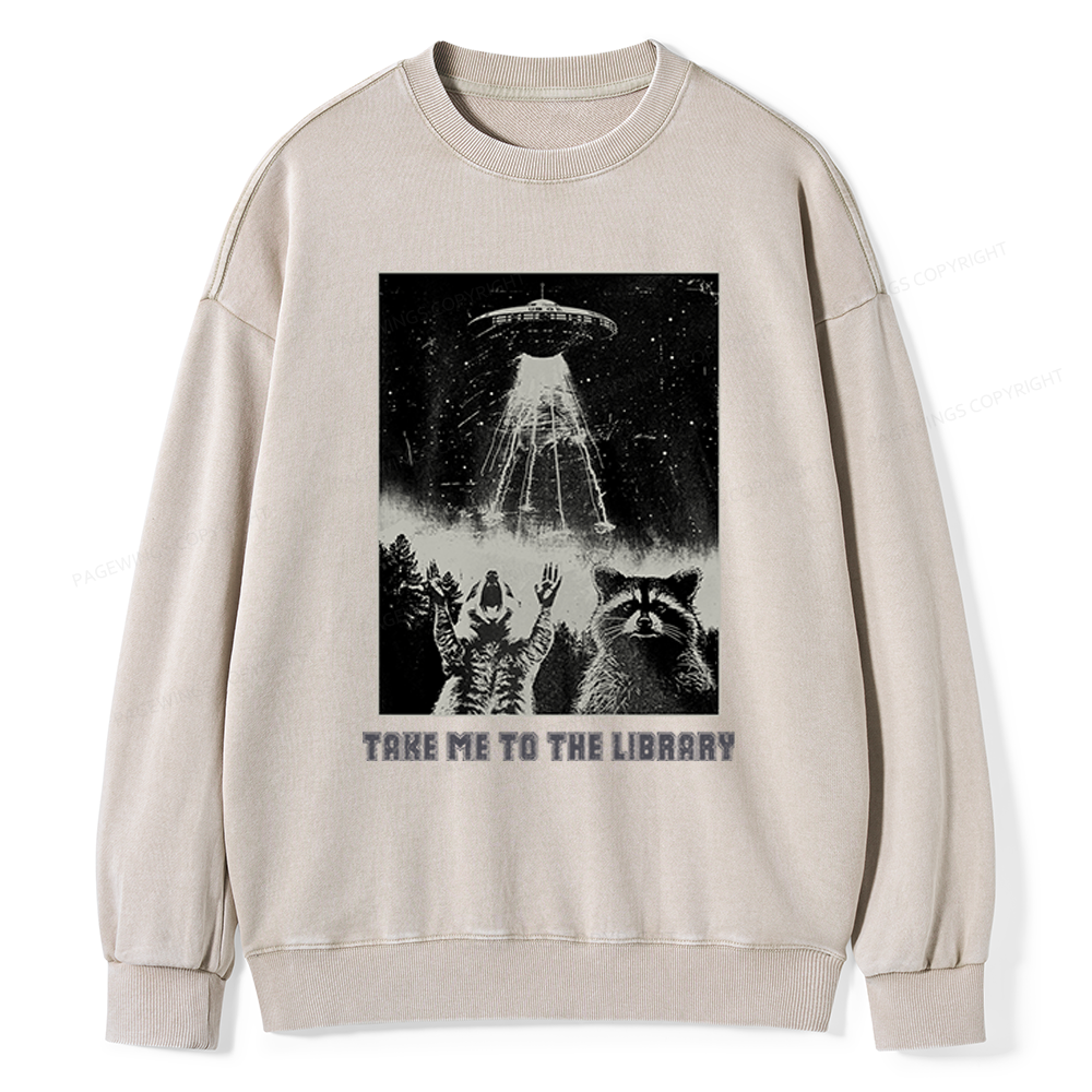 Pagewings Take Me To The Library Unisex Washed Sweatshirt