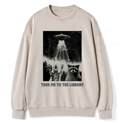 Pagewings Take Me To The Library Unisex Washed Sweatshirt