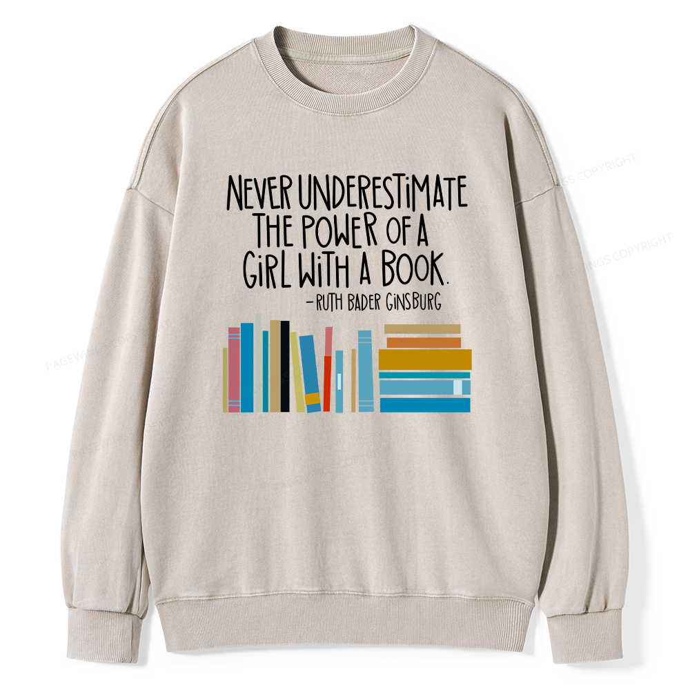 Pagewings Ruth Bader Ginsburg Girl with a Book Unisex Washed Sweatshirt