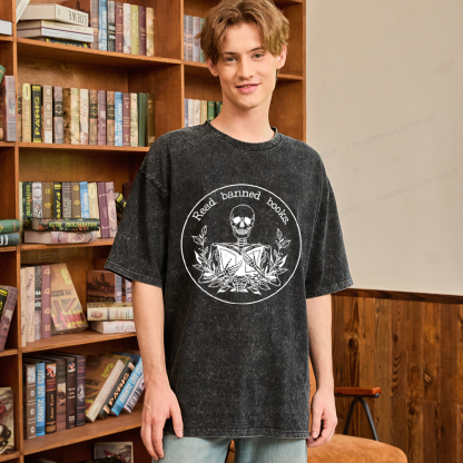 Pagewings Read Banned Books Unisex Washed T-shirt