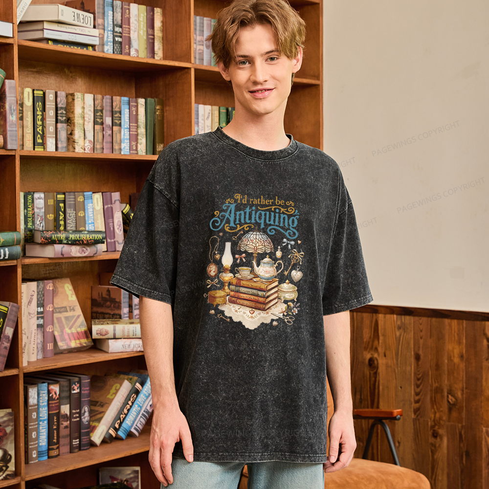 Pagewings I’d Rather Be Antiquing Unisex Washed T-shirt