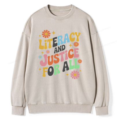 Pagewings Literacy And Justice For All Unisex Washed Sweatshirt