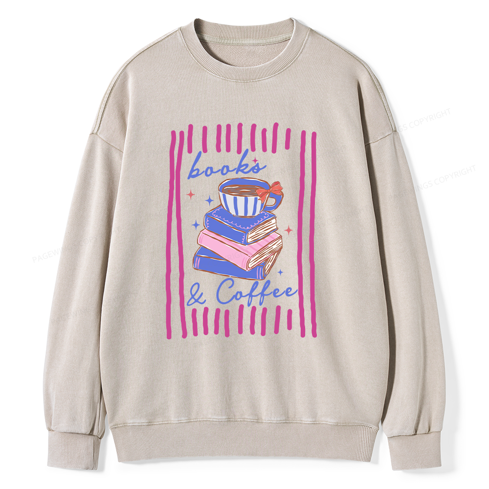 Pagewings Books and Coffee Unisex Washed Sweatshirt