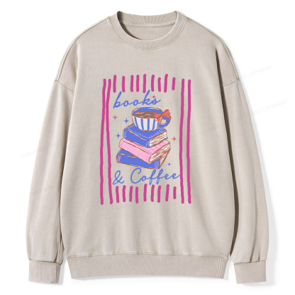 Pagewings Books and Coffee Unisex Washed Sweatshirt