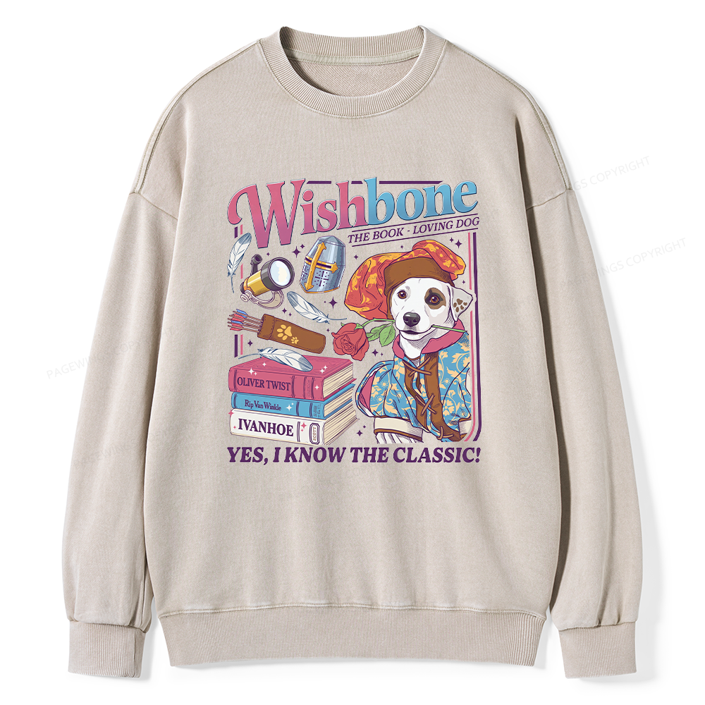 Pagewings Wishbone Dog Unisex Washed Sweatshirt