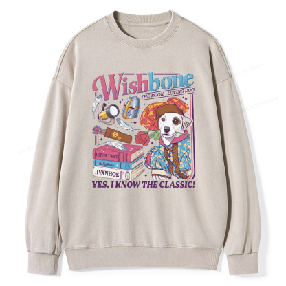 Pagewings Wishbone Dog Unisex Washed Sweatshirt