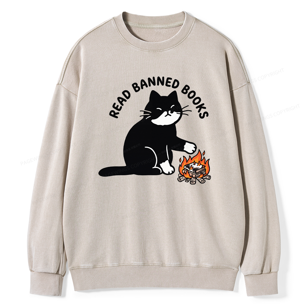Pagewings Read Banned Books Unisex Washed Sweatshirt