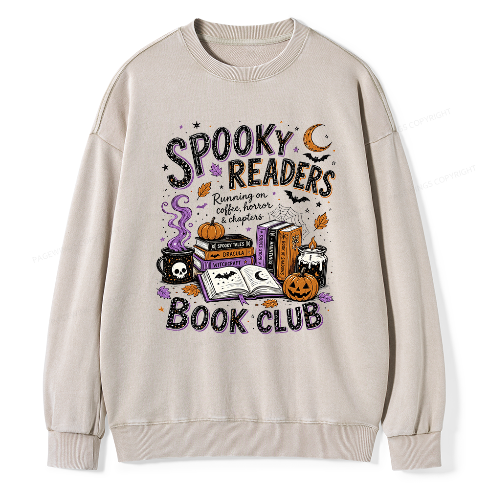 Pagewings Spooky Readers Book Club Unisex Washed Sweatshirt