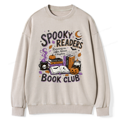 Pagewings Spooky Readers Book Club Unisex Washed Sweatshirt