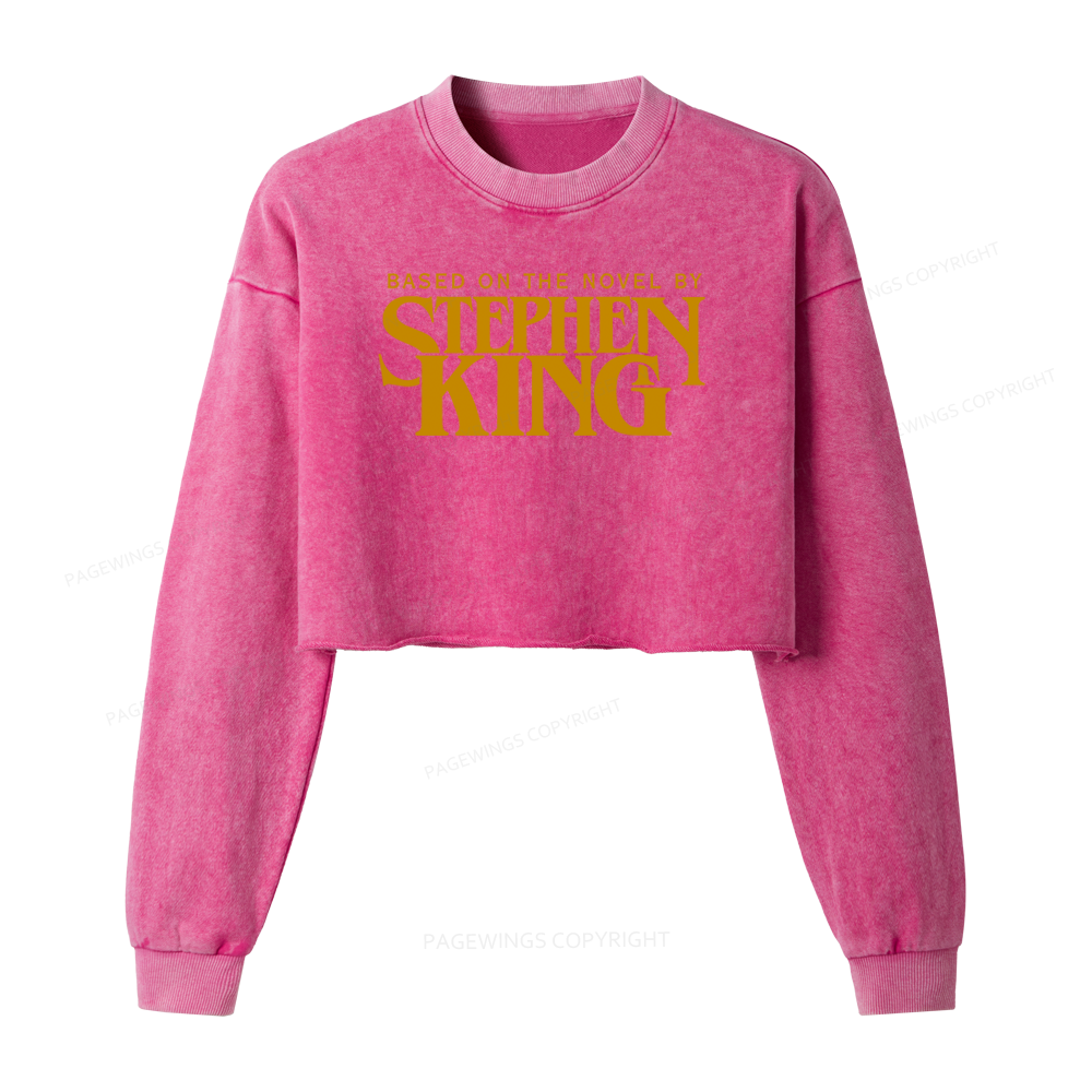 Pagewings Based On A Novel By Horror Writer Women Washed Crop Sweatshirt