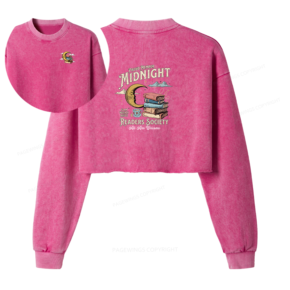 Pagewings Midnight Readers Society Washed Crop Sweatshirt