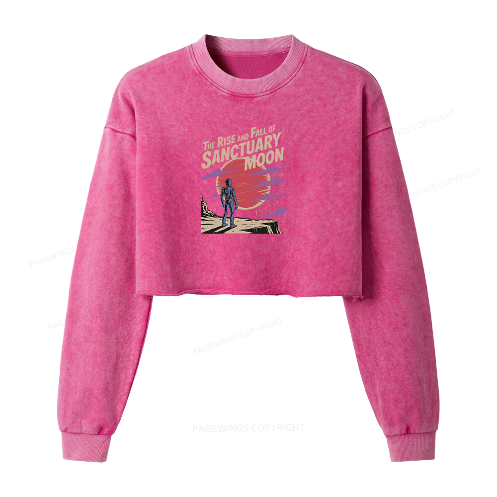 Pagewings The Rise And Fall Of Sanctuary Moon Women Washed Crop Sweatshirt