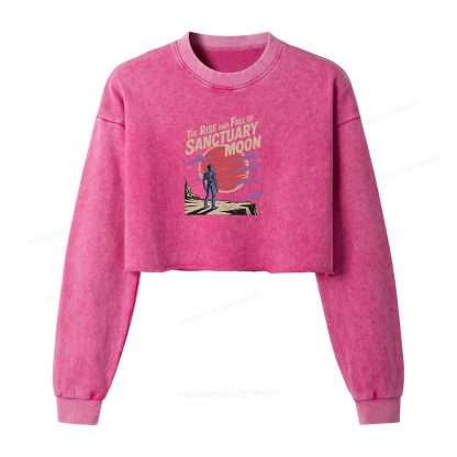 Pagewings The Rise And Fall Of Sanctuary Moon Women Washed Crop Sweatshirt