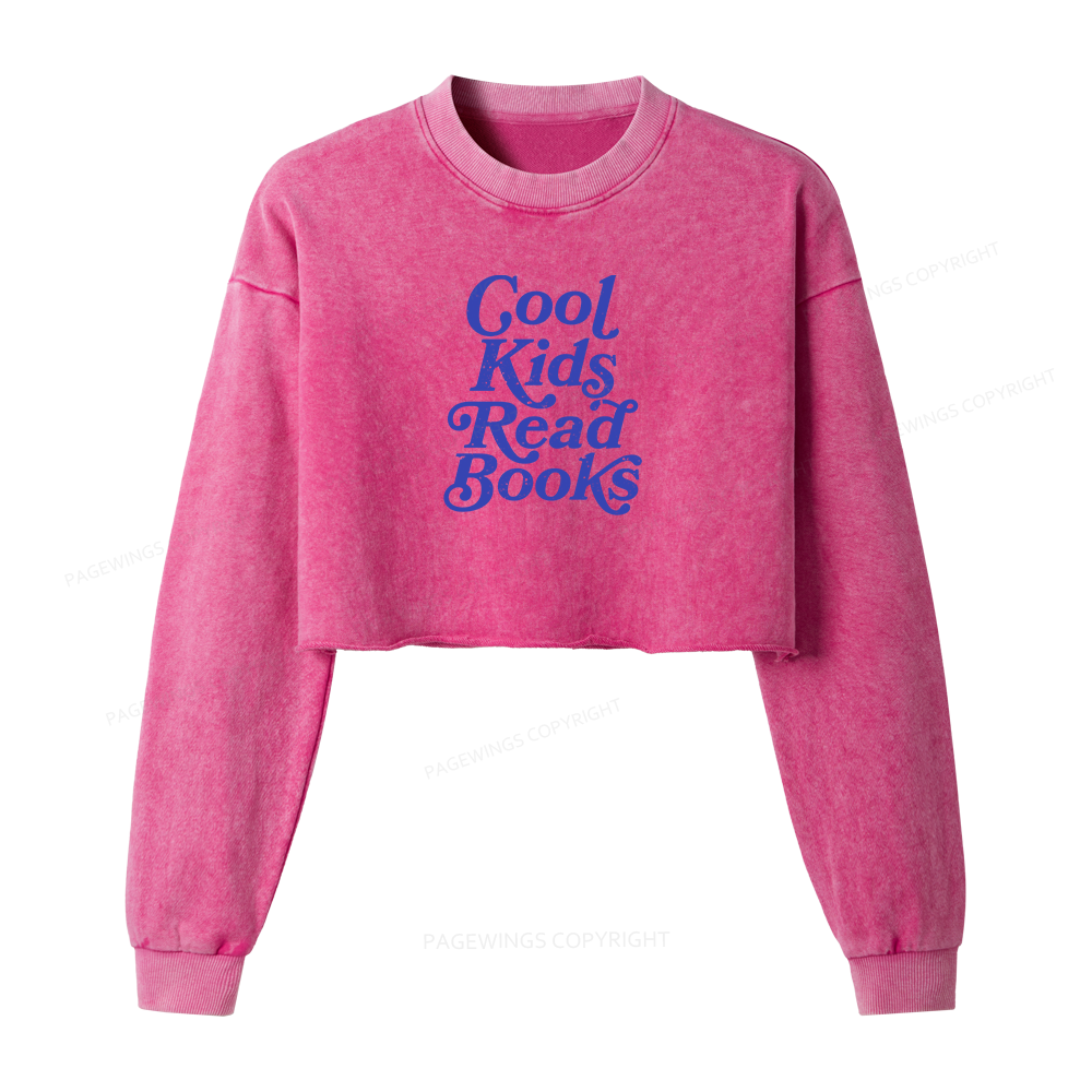 Pagewings Cool Kids Read Books Women Washed Crop Sweatshirt