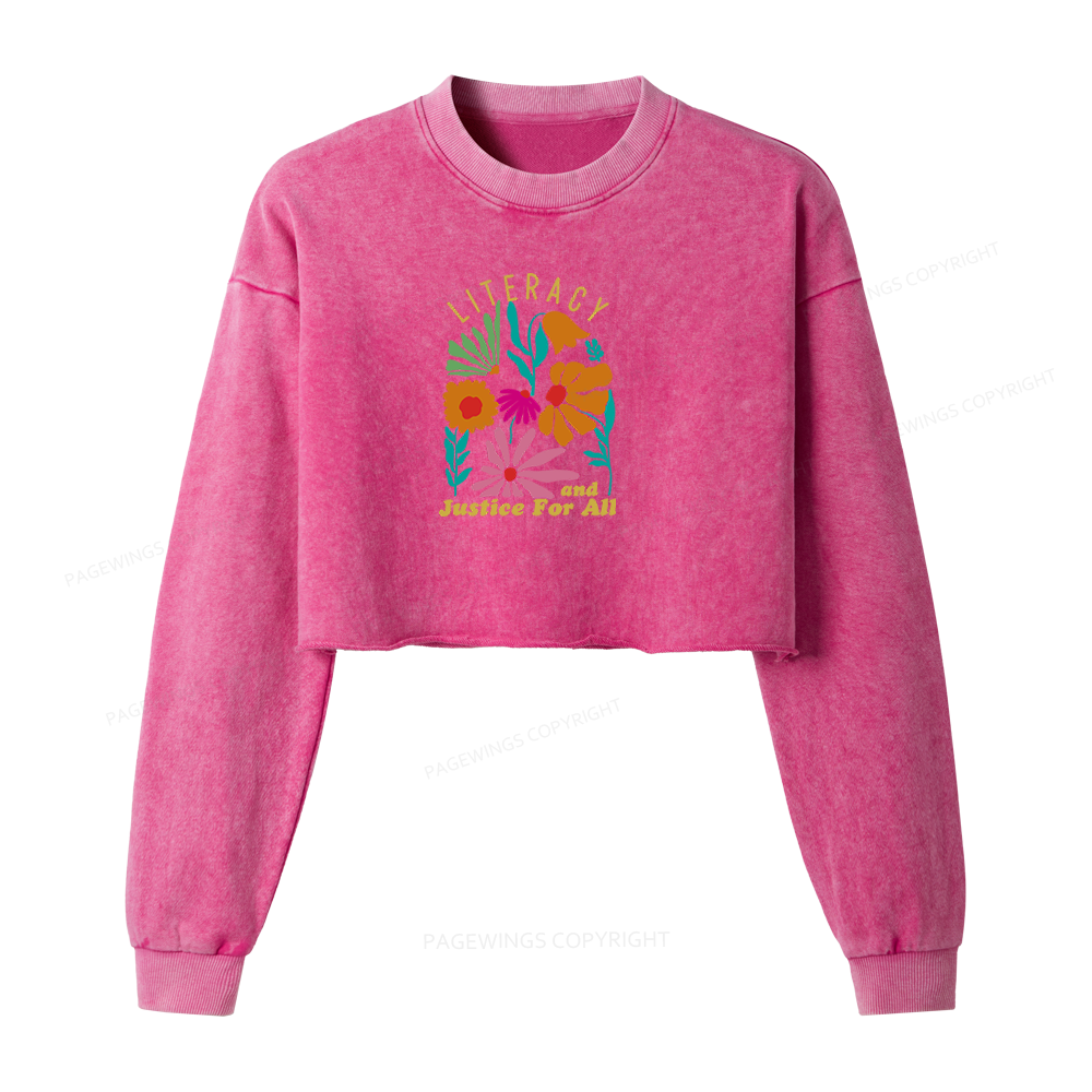 Pagewings Literacy And Justice Women Washed Crop Sweatshirt