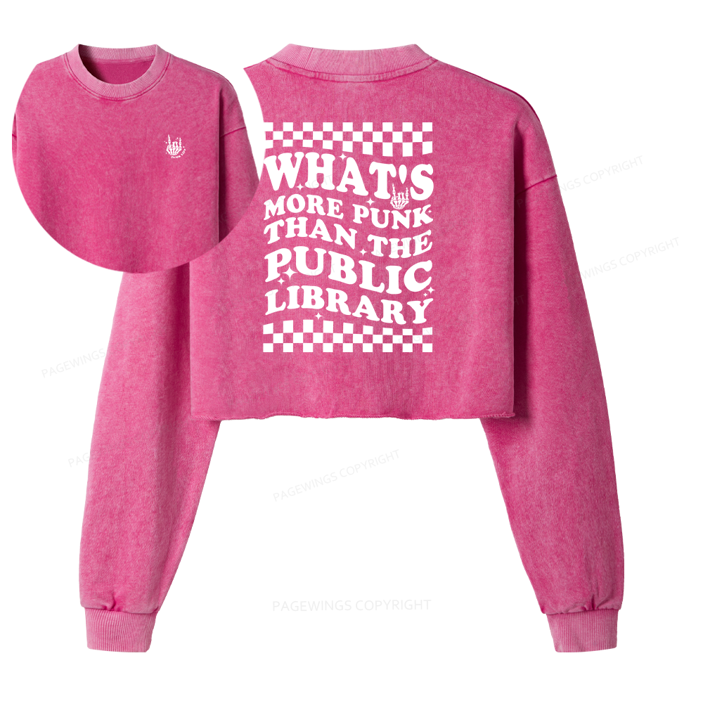 Pagewings Punk The Public Library Women Washed Crop Sweatshirt