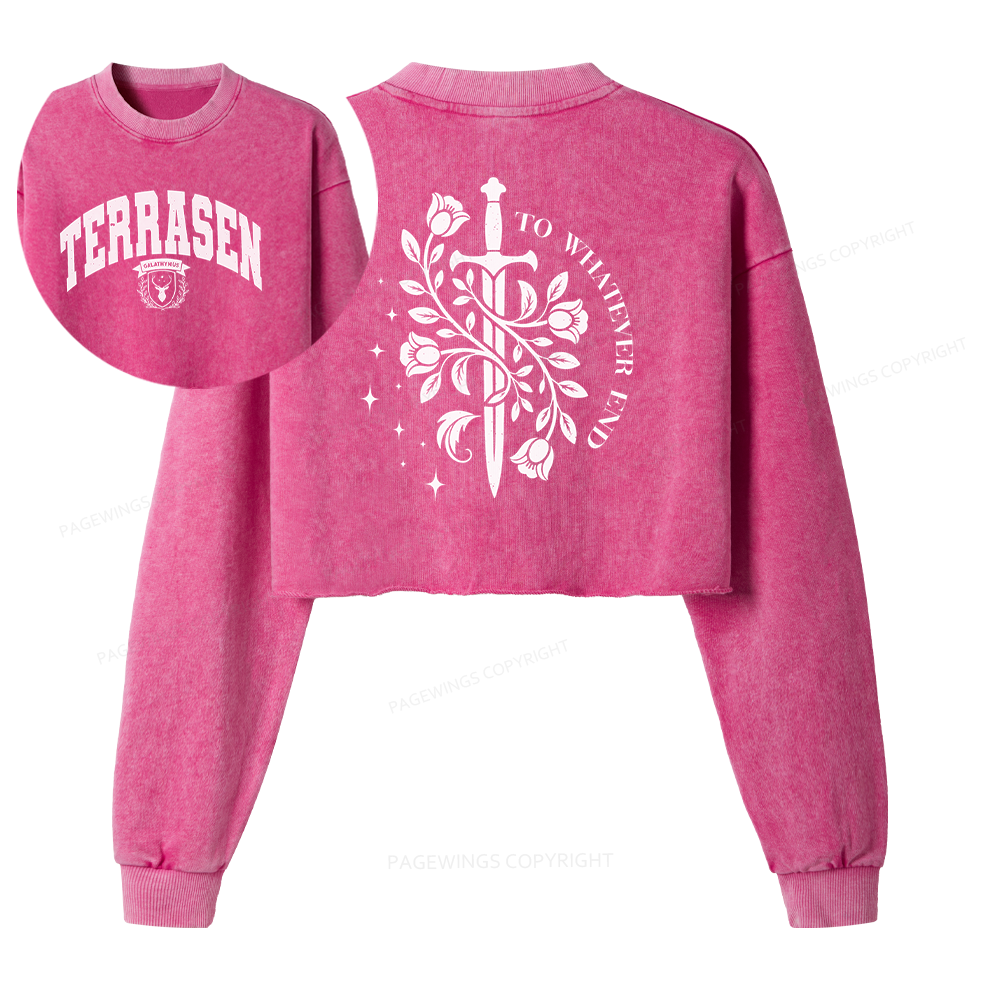 Pagewings Fantasy Novel Lovers Washed Crop Sweatshirt