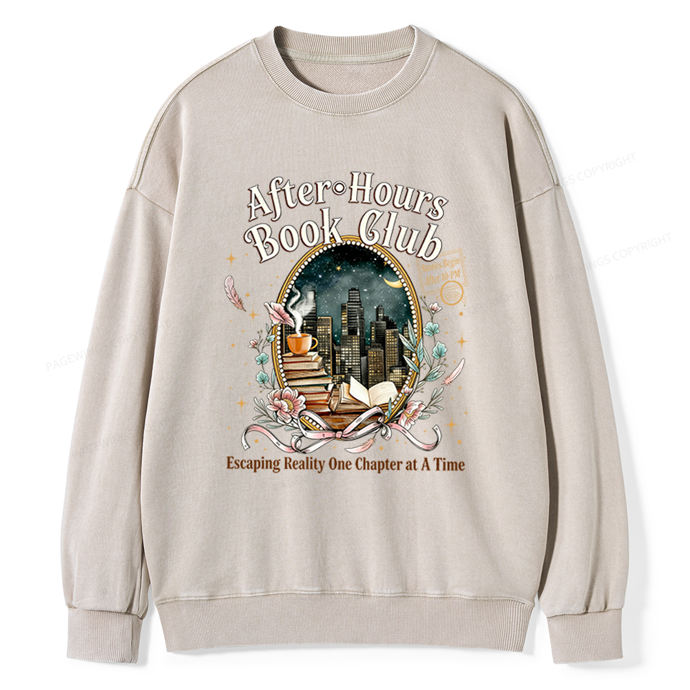 Pagewings After‑Hours Book Club Unisex Washed Sweatshirt