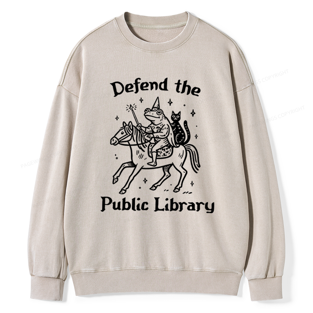 Pagewings Defend The Public Library Unisex Washed Sweatshirt