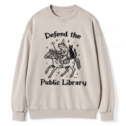 Pagewings Defend The Public Library Unisex Washed Sweatshirt