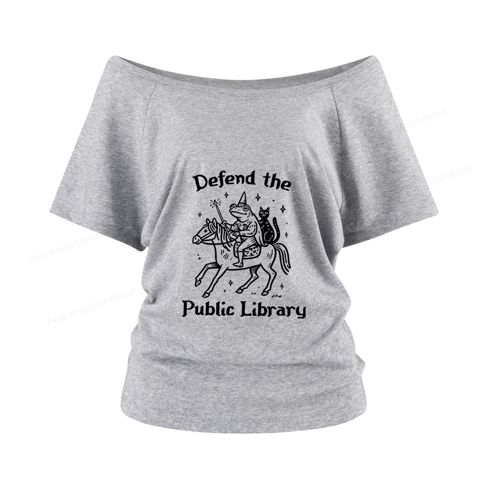 Pagewings Defend The Public Library Women Off Shoulder T-shirts
