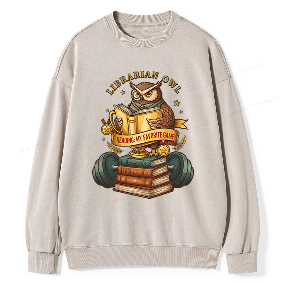 Pagewings Librarian Owl Unisex Washed Sweatshirt